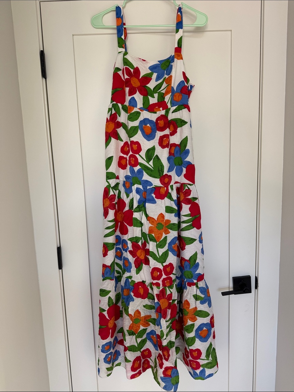Skies Are Blue White Sundress with Red, Blue & Orange Floral Print